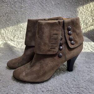 Sofft Suede Ankle Boots Brown Button Victorian Fold Over Cuff Womens 9 Wide